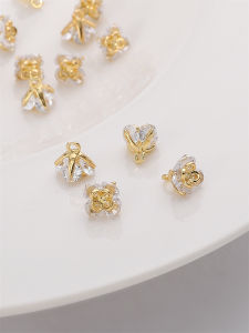 14K Gold Plated Rose Flower Zircon Pendant Accessories Necklace Bracelet Charm Handmade DIY Materials Jewelry Components