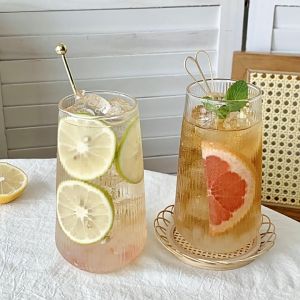 Crystal House Transparent Borosilicate Stripe Glass Mug 500ml Heat & Cold Resistant for Coffee Juice Easy Hold Drinkware