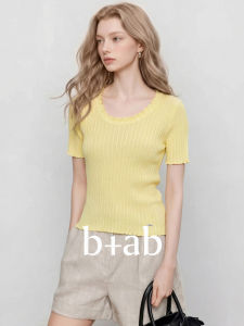 New Yellow Knit Short Sleeve T-Shirt for Women Slimming Wavy Edge Short
