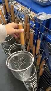 Korean Noodle Strainer: Stainless Steel Wood Handle Nonstick & Durable