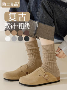 ถุงเท้าผู้หญิงสีน้ำตาลถุงเท้าครึ่งแข้งแบบหนาสำหรับฤดูใบไม้ผลิและฤดูใบไม้ร่วง ถุงเท้าผู้หญิงแบบยาวถึงเข่าสีน้ำตาล