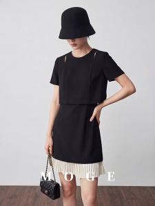 Elegant Pseudo-Two-Piece Hollow Out Splicing Short Sleeve Dress