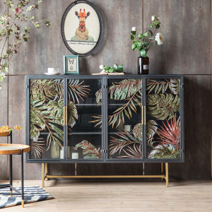 American-Style Sideboard Wine Cabinet Iron Accessible Luxury Enamel Glass Door Living Room Home Wall Entry Door Hallway Cabinet