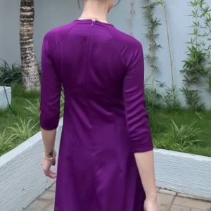 Áo dài màu tím huế trơn bóng nhẹ dáng truyền thống may sẵn lụa tây thi cao cấp loại 1
