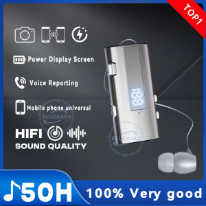 2IN1 Bluetooth 6.0 Lavalier Business Wireless Headset Remote Selfie Camera LED Digital Display With Mic HiFi Music 50h Call 30h