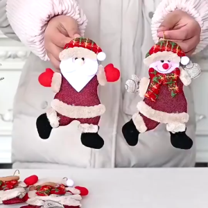 4pcs Christmas Plush Doll Ornaments Santa Claus Snowman Elk Pendant Xmas Tree Hanging Decor