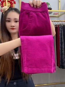 Thickened Casual Pants Pink Moon Tooth Pocket Flannel Comfortable Sports Pants Autumn Winter New Style Versatile mid High Waist