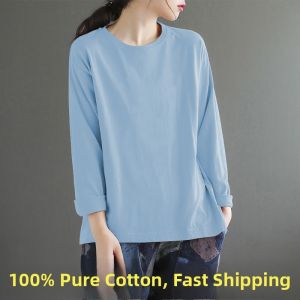 Early Autumn Long Sleeve Womens Cotton T-shirt round Neck Base Shirt Versatile Student Cartoon Print Comfortable Korean Style