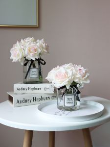 Fake Flower Bouquet Moist Feeling Rose Artificial Flower High-End Wedding Bride Holding with Vase Floral Ornaments