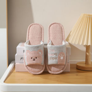 Cute Cartoon Floor Slippers Indoor Anti-Slip Casual Open Breathable Linen Slippers Men Women Autumn Season Home Comfort Shoes