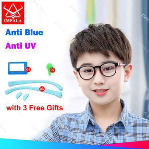 IMPALA FL1011W แว่นตาป้องกันแสงสีฟ้าสำหรับเด็กอายุ2-8ปีเด็กหญิงเด็กชายแว่นคอมพิวเตอร์ยืดหยุ่นกรอบซิลิโคนถอดออกได้พร้อมอะไหล่ UV400เลนส์ HD ฟรี