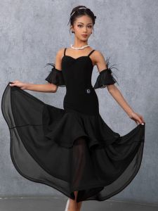 Girls Latin Modern Art Exam Dance Uniforms Double Layer Skirt Training Suit Half Body Skirt Standard Dance Floor Show off