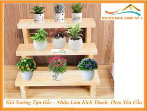 Kệ gỗ 3 tầng trang trí đa năng bằng gỗ cao su tự nhiên
