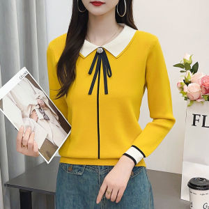 Loose Long Sleeve Knitted Sweater Doll Collar Womens Base Shirt Autumn Fashionable Inner Wear Korean Style Solid Color Commute