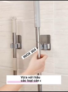 Móc Treo Cây Lau Nhà INOX 304 Dán Tường Kẹp Giữ Chổi Dán Tường 2in1 Kèm Lọ Keo Dán