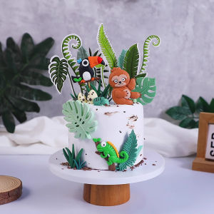 Forest Jungle Cake Decoration Cartoon Toucan Sloth Chameleon Cake Topper Rainforest Leafy Plants for Kids Happy Birthday Cupcake