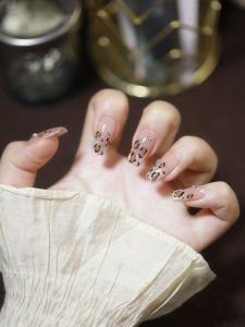 Autumn Winter White Leopard Print French Cat Eye Simple Versatile Handmade Detachable Pure Handmade Wearable Nail Art