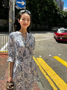 New Chinese Style Floral Print V-Neck Mid-Sleeve Dress Elastic Waist A-Line Midi Dress Commute Korean Style Summer Dress