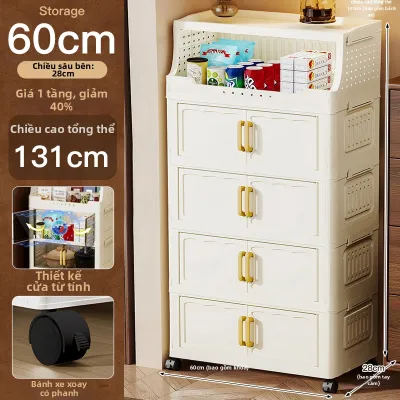 Tủ Đựng Nhựa Đa Tầng Có Bánh Xe Gấp Gọn Dung Lượng Lớn