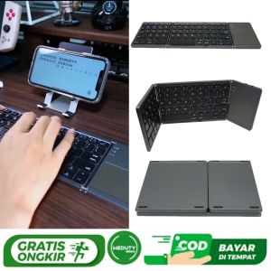 Keyboard Lipat Bluetooth Three Folding Magnetic With Touchpad Android Handphone Windows