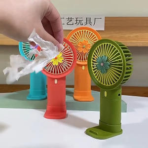 Fashionable Flower Mini Portable USB Rechargeable Handheld Fan Pocket Fan with Phone Stand Design | Green Colour
