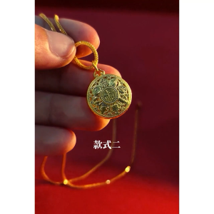 MJ Jewellery 3D 999.9/24K Pure Gold Eight Treasures Compass Pendant B652