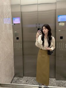 Korean Striped Shirt Womens Autumn Casual Lazy Style Long Sleeve Top High Waist A-Line Mini Skirt Set Fashionable Ensemble