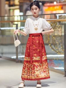 Girls Cheongsam Short Sleeve Half Skirt Childrens Tang Suit Hanfu Ancient Costume Summer New Arrival Fashionable Kids Outfit