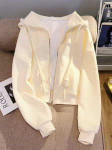 Autumn Winter New Hooded Jacket Short Zipper Coat Womens Fleece Lined Loose College Style Small Size Open Cardigan