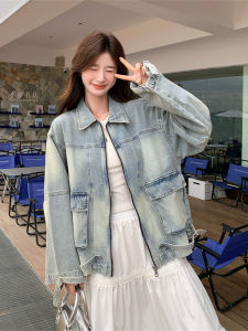 Washed Short Denim Jacket for Women Zipper Closure Unique Design Spring Autumn Fashion Unique Feel Top Quality Casual Outerwear