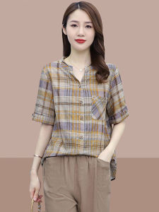 ชุดสองชิ้นลายสก็อตหลวมๆ สำหรับผู้หญิงในช่วงฤดูร้อนปี 2025 ชุดลำลองสไตล์เกาหลีใหม่ไซส์ใหญ่ กางเกงขากว้างสำหรับคุณแม่