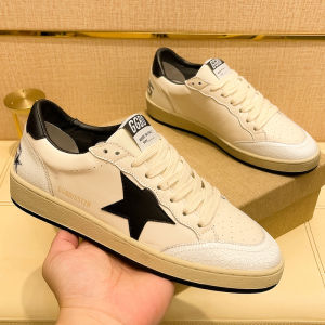 Vintage Star Mens Leather Sneakers Casual Worn-Out Shoes round Toe Flat Heel Rubber Outsole Comfortable Wear for Daily Use