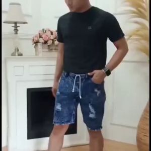 [Bisa COD]Celana Jeans Pendek Sobek Pria Wisker Jeans Pendek Ripped Robek Pria Premium Distro Tali Kolor