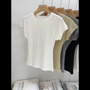 AOSSVIAO 2026 Harajuku Crew Neck Women T Shirt Short Sleeve Cotton Slim Solid Fashion Tee Summer Womens Tops Clothing