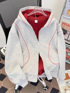 เสื้อแจ็คเก็ตทรงหลวมสไตล์อเมริกัน ทรงหลวม สไตล์ย้อนยุค ทรงหลวม สำหรับผู้ชาย ทรงหลวม เสื้อคลุมกันหนาวแบบมีฮู้ดแบบมีซิปคู่