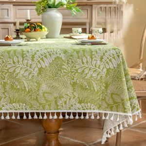 French Vintage Cotton Linen Tablecloth round Dining Table Bedside Table Cover Floral Country Style Home Textile Table Mat