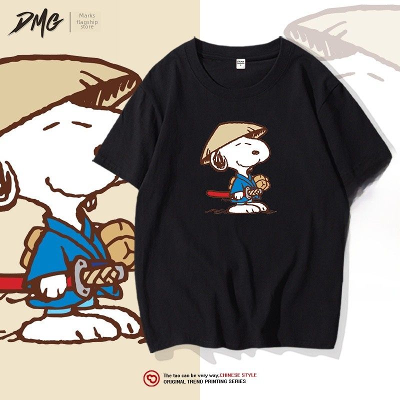 Snoopy Collaborative Summer New Loose Pure Cotton Short Sleeve Mens Trendy Brand INS Versatile Half Sleeve Top T-Shirt