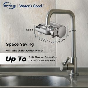 iSpring DFGB1S Faucet Water Purifier Activated Carbon Tap Water Filter for Tap in Home and Kitchen Reduces Chlorine Limescale Heavy Metals and Unpleasant Odors Silver
