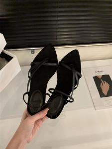 Silver French Pointed Toe Thin Strap Sandals Christy Kathy Chunky Heel Roman Shoes Casual Style Low Cut Leather Fashion Sandals