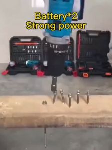 Yellow/Blue 2 Battery + Hammer Drill Function Strong Power Hand Drill Cordless Rechargeable Electric Drill & Screwdriver Power Tools Set 48V/68V Heavy Duty Electric Wireless Drill Portable Electric Hammer Impact 2×Lithium Battery Drill