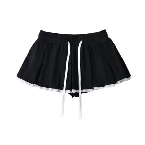 Y2725 Meiyan Same Ballet Girly Style Miu Skirt Lace Patchwork Elastic Pleated Pants Skirt for Women