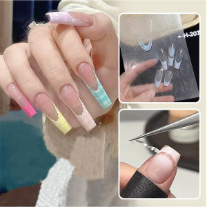 5Pcs Hollow Lace ภาษาฝรั่งเศสคําสติกเกอร์เล็บ Self-Adhesive Slider Nail Art Decals ตกแต่ง DIY เส้นหยักเล็บอุปกรณ์เสริมเล็บ