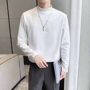 เสื้อเชิ้ตคอปกสูงครึ่งตัวสีดำแท้สำหรับผู้ชาย ทรงหลวม แขนยาว ทรงปกติ แฟชั่นฤดูใบไม้ร่วง 2023 ผ้าโพลีเอสเตอร์ 100%