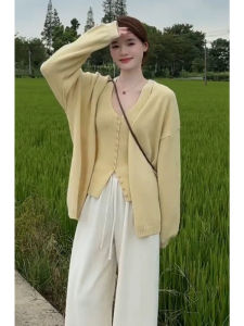 YUEZHONGWEI | Spring OOTD Styling Yellow Knit Cardigan & Camisole Set 2pcs