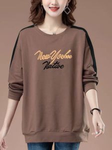 Áo Nỉ Cổ Tròn Cỡ Lớn Cho Nữ Tay Dài Rộng Rãi Phong Cách Hàn Quốc Mùa Xuân Thu Mới Dáng Dài Đa Năng Thời Trang Áo Nữ