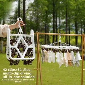 Multiple-Head Foldable Windproof Sock Drying Rack 52 Hooks