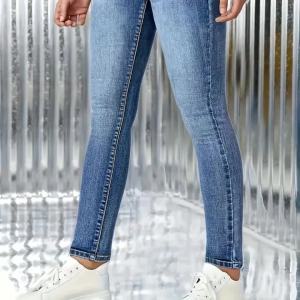 Y2K High Waist Blue Skinny Jeans for Women Elastic Retro Style Denim Pants Simple Classic Design