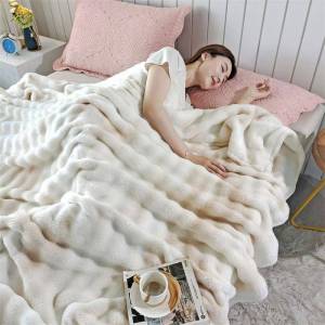 Rabbit Faux Fur Colorful Patterned Blanket
