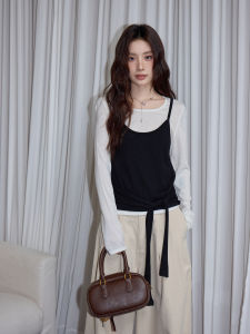 Loose Feeling Long Sleeve Womens T-shirt Knitted Two-Piece Set Base Shirt Early Autumn Korean Style Casual Fashionable