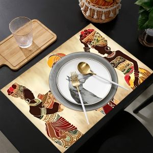 Ethnic African Woman Print Linen Placemat Heat-Insulating & Non-Slip Placemat Kitchen & Dining Table Accessory
